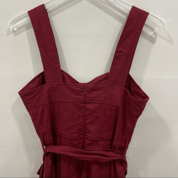 UO Angelique Belted Stretch Linen Dress Wine New 4 - Picture 8 of 13